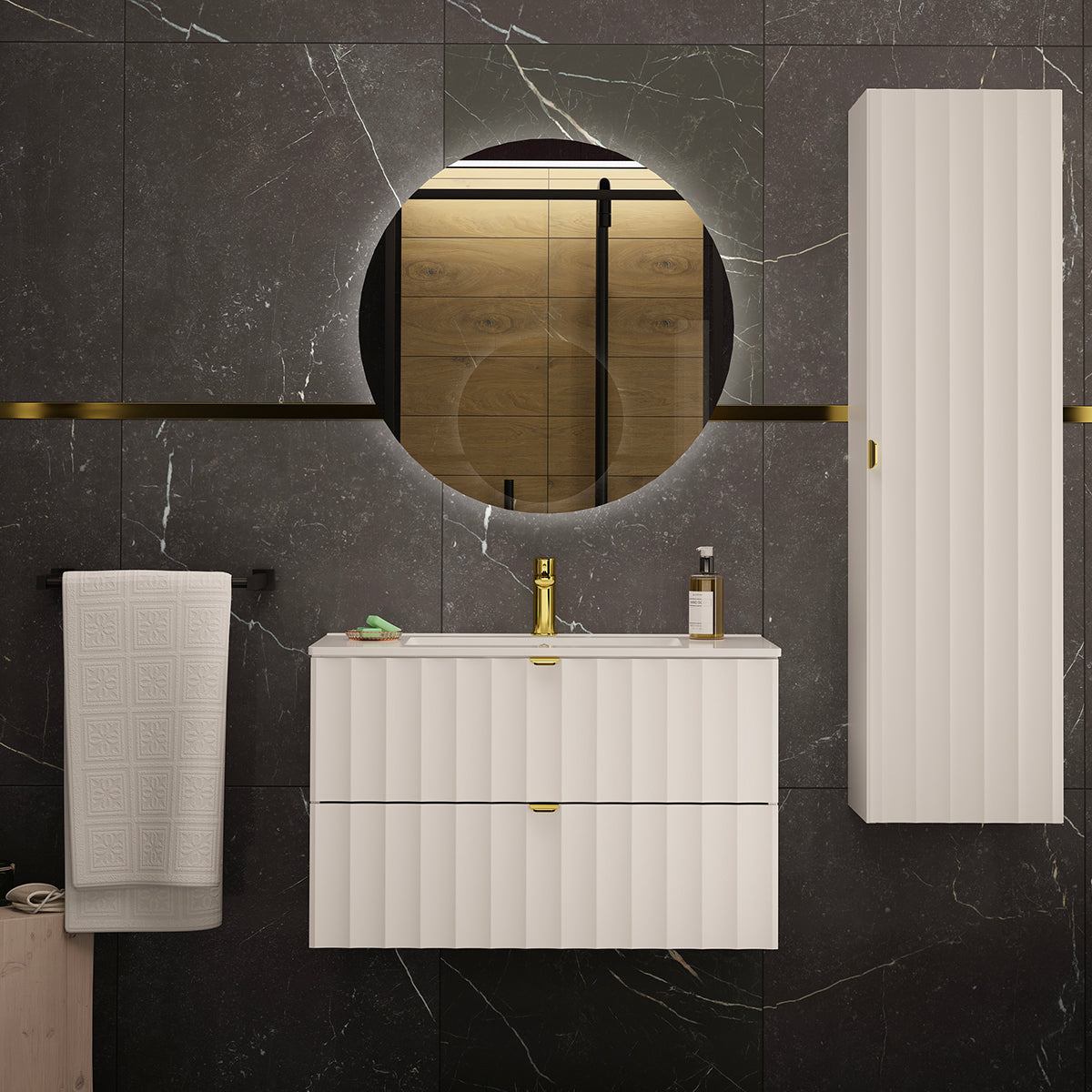 Meuble simple vasque encastrée 80cm Lexa Blanc - vue 6