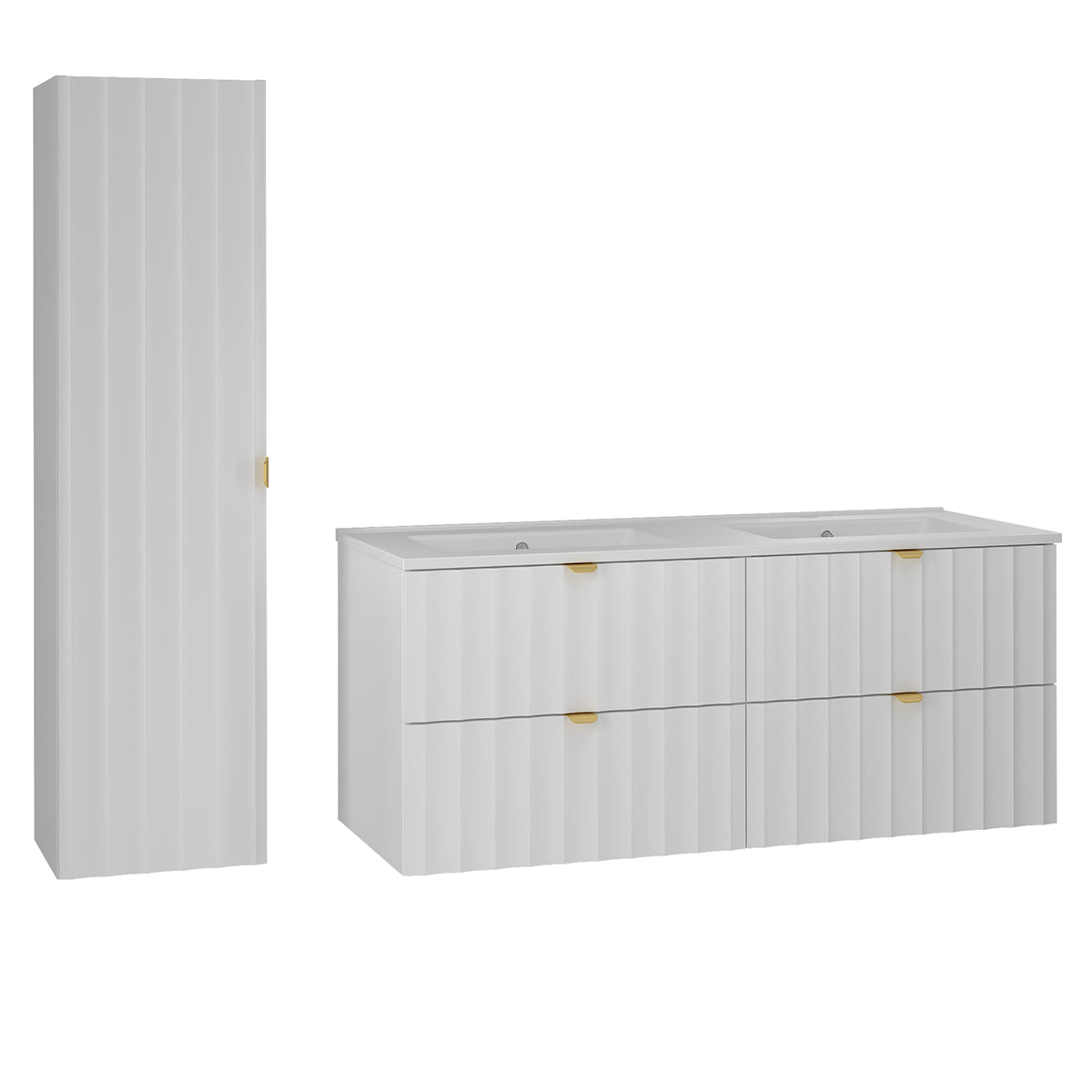 Ensemble meuble double vasque encastrée 120cm et colonne Lexa Blanc - vue 2
