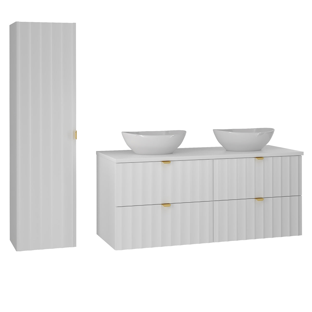 Ensemble meuble double vasque 120cm et colonne Lexa Blanc - vue 2