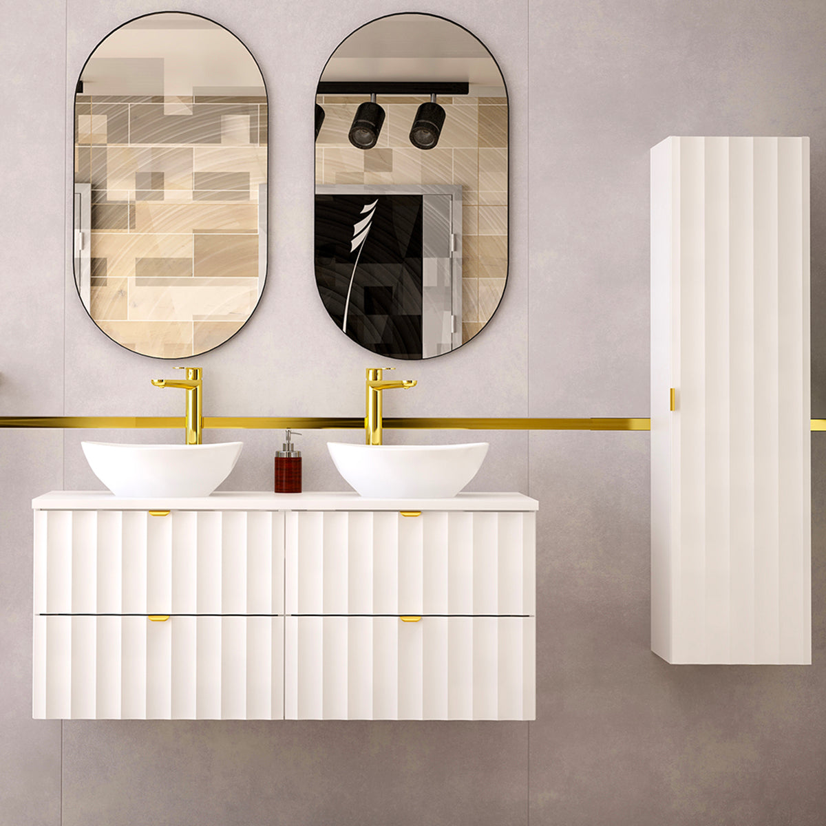 Ensemble meuble double vasque 120cm et colonne Lexa Blanc