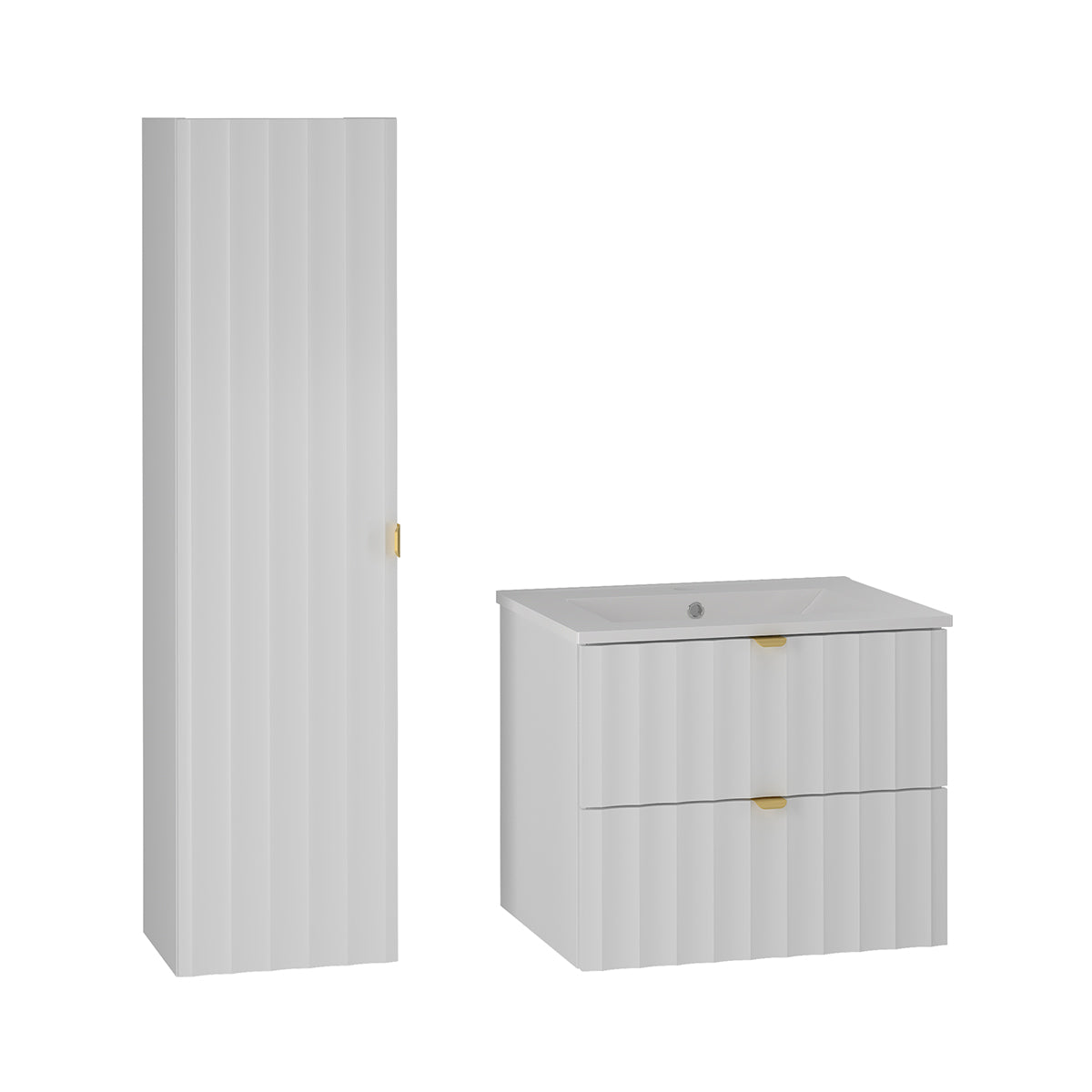 Ensemble meuble simple vasque encastrée 60cm et colonne Lexa Blanc - vue 2
