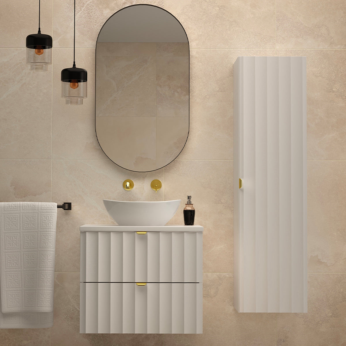 Ensemble meuble simple vasque 60cm et colonne Lexa Blanc