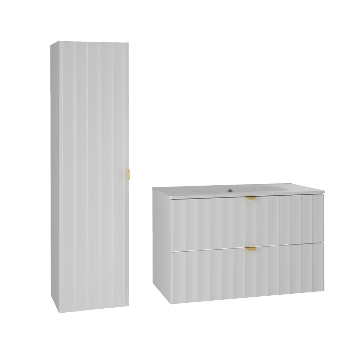 Ensemble meuble simple vasque encastrée 80cm et colonne Lexa Blanc - vue 2