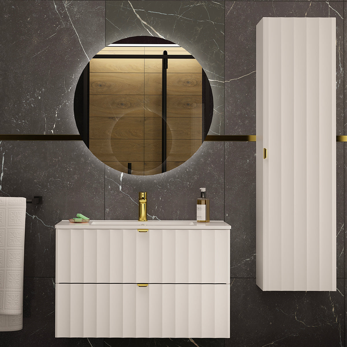 Ensemble meuble simple vasque encastrée 80cm et colonne Lexa Blanc