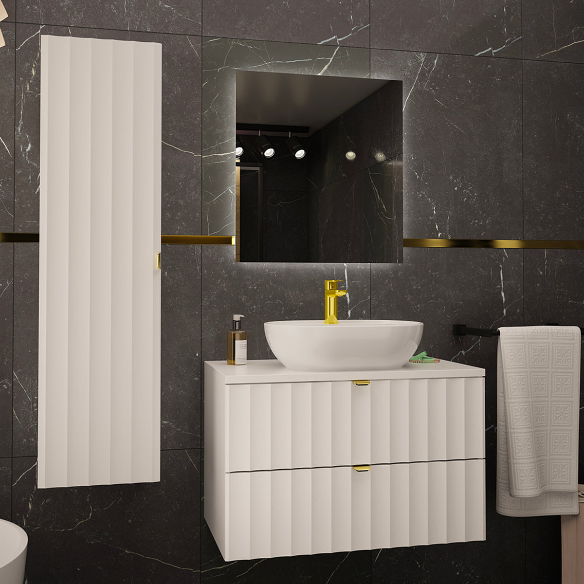 Ensemble meuble simple vasque 80cm et colonne Lexa Blanc