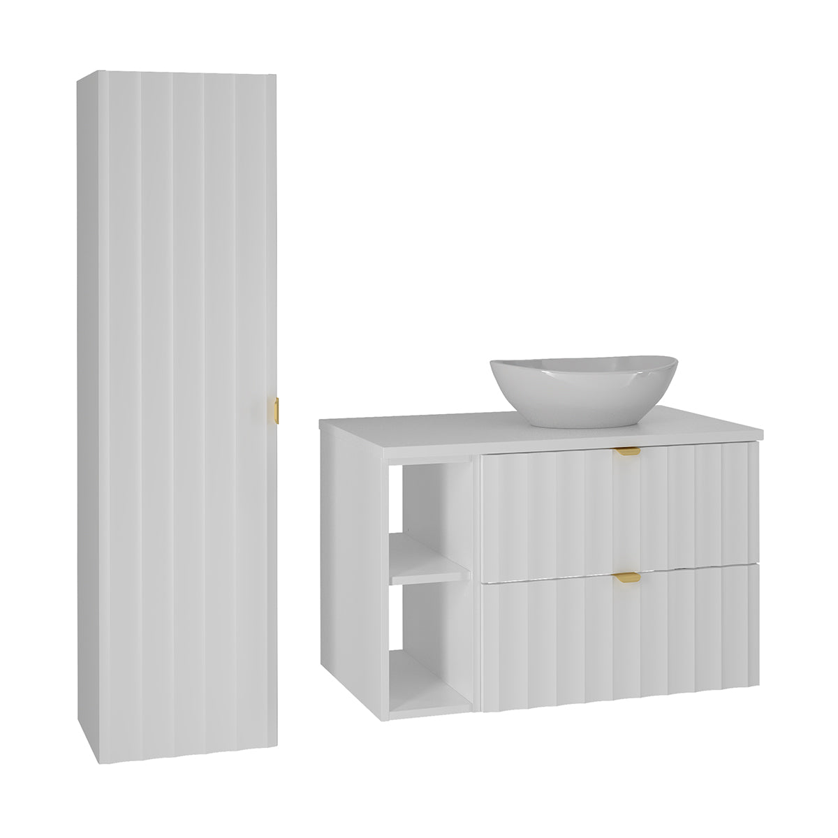 Ensemble meuble simple vasque 80cm 2 niches et colonne Lexa Blanc - vue 2