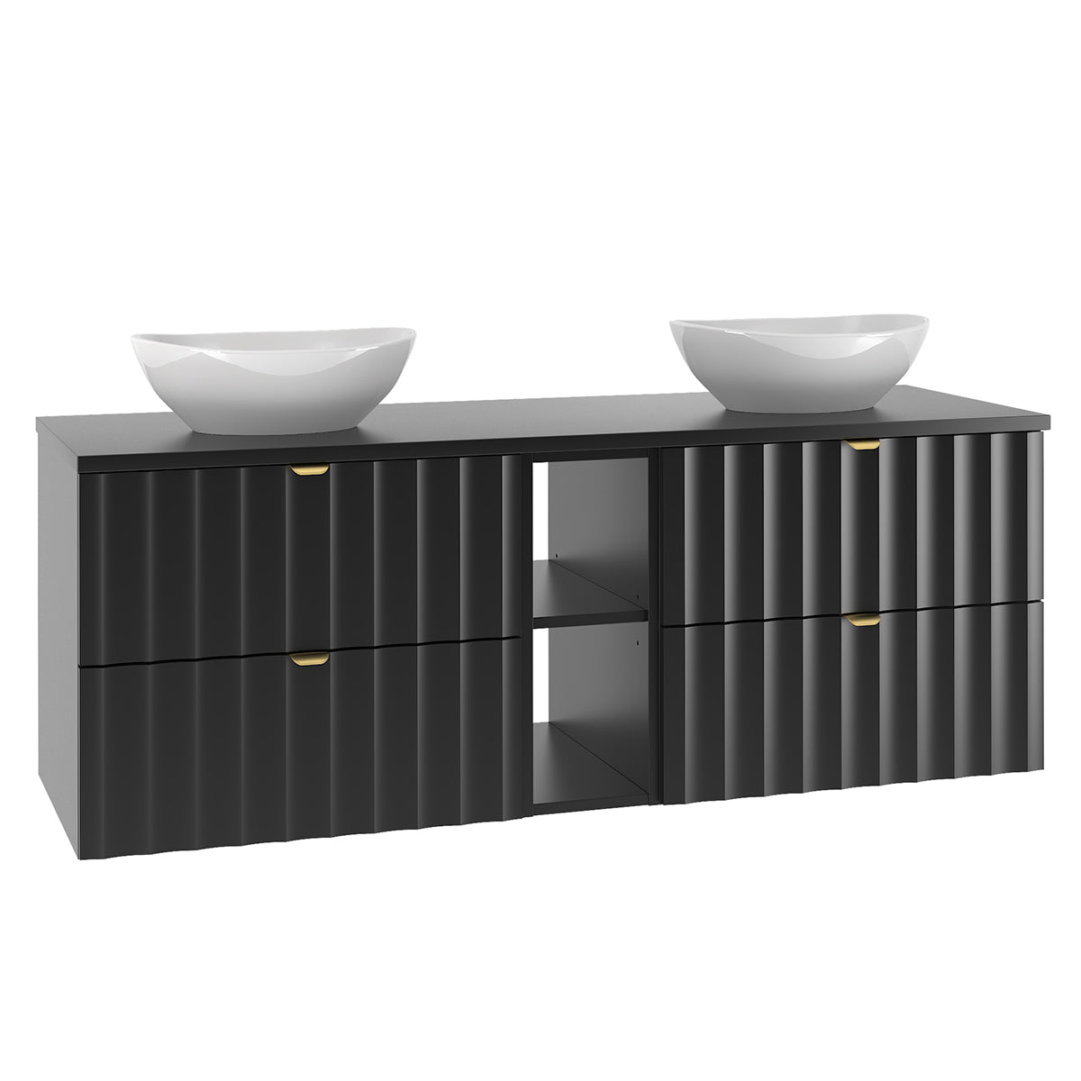 Meuble double vasque 140cm 2 niches Lexa Noir