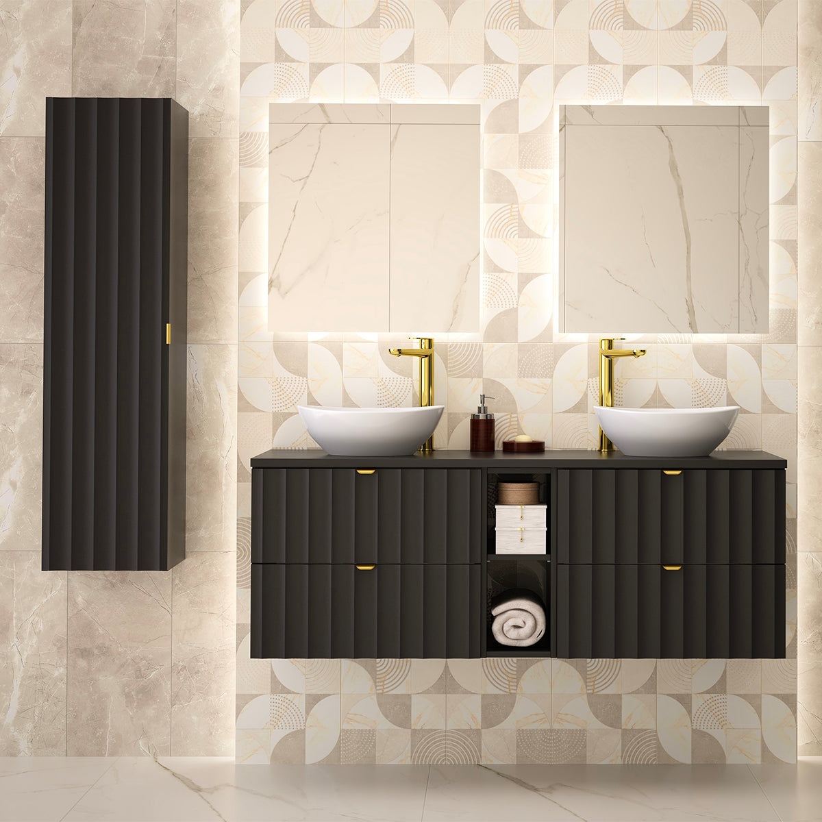 Meuble sous-vasque 140cm 2 niches plan de toilette Lexa Noir - vue 4