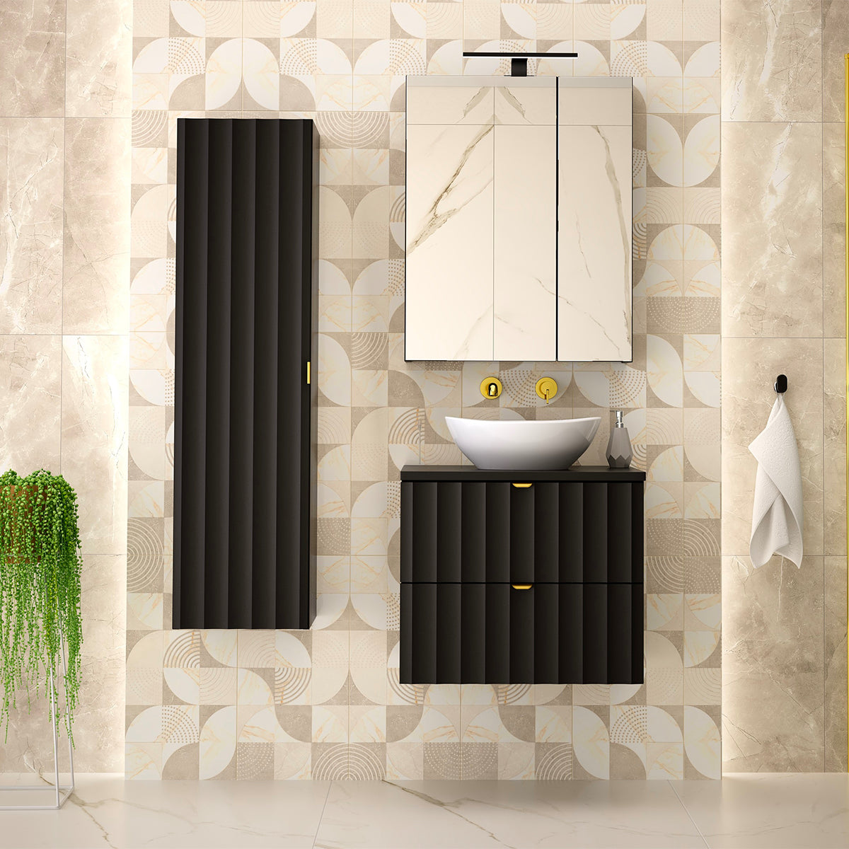Meuble sous-vasque 60cm plan de toilette Lexa Noir - vue 6