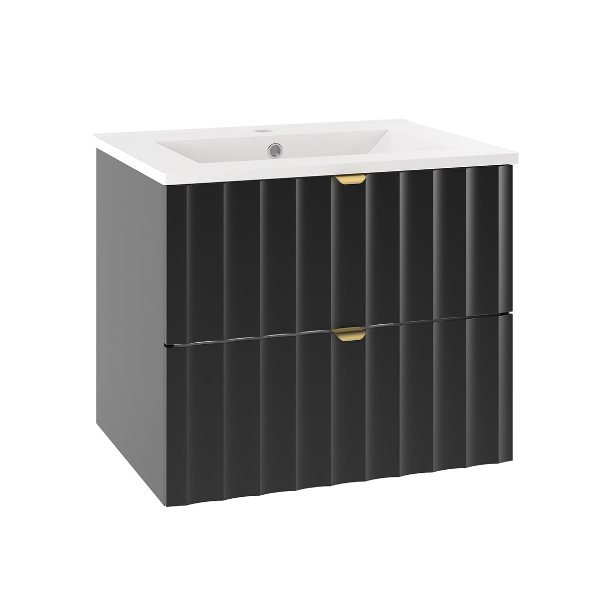 Ensemble meuble simple vasque encastrée 60cm et colonne Lexa Noir - vue 6