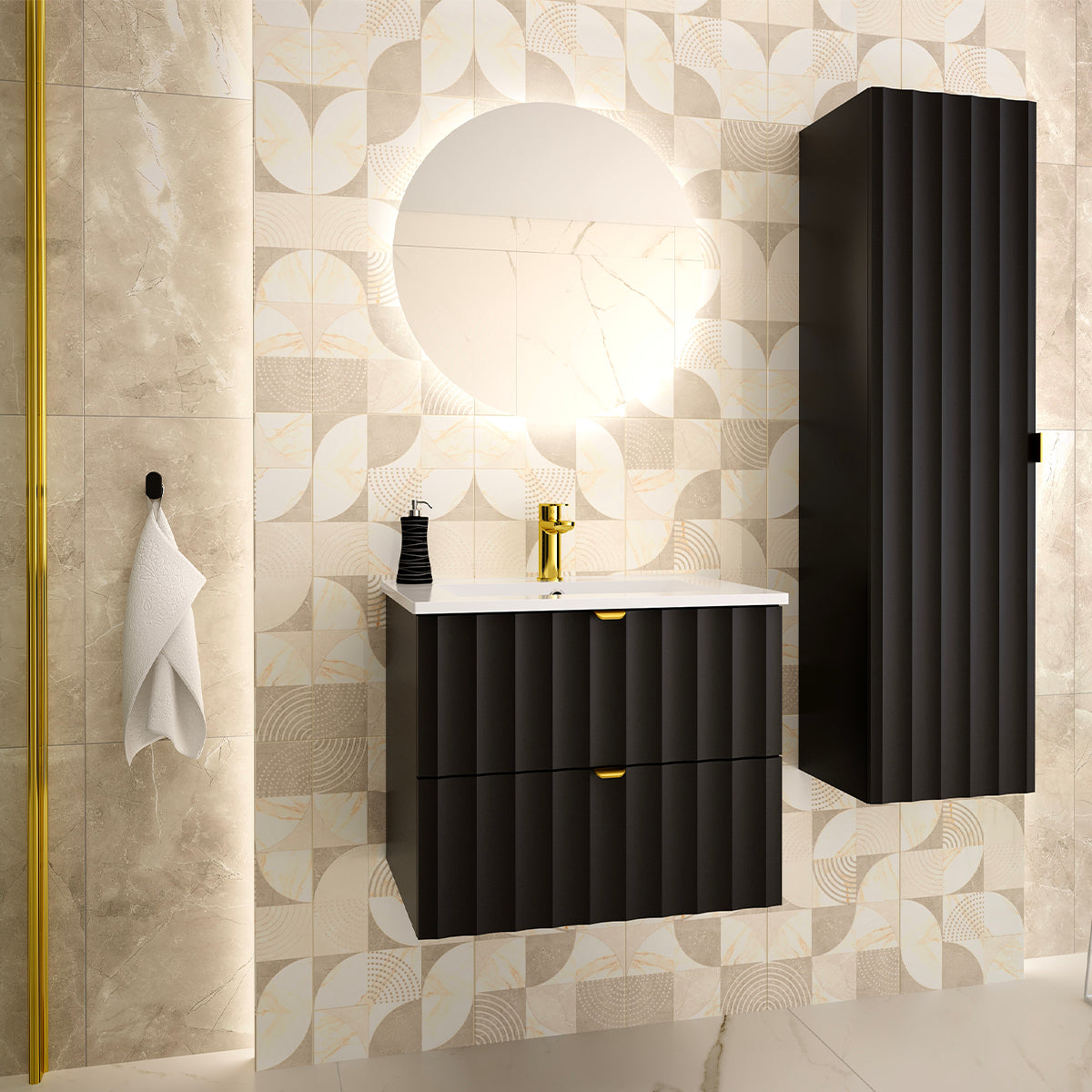 Meuble simple vasque encastrée 60cm Lexa Noir - vue 5