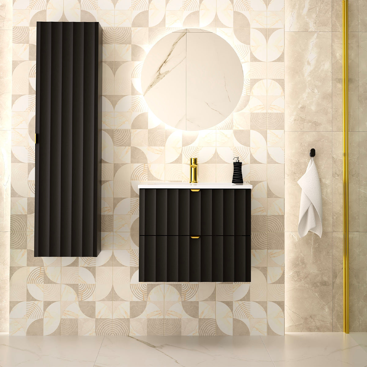 Meuble simple vasque encastrée 60cm Lexa Noir - vue 6