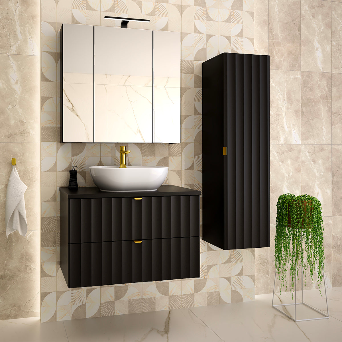 Meuble sous-vasque 80cm plan de toilette Lexa Noir - vue 5
