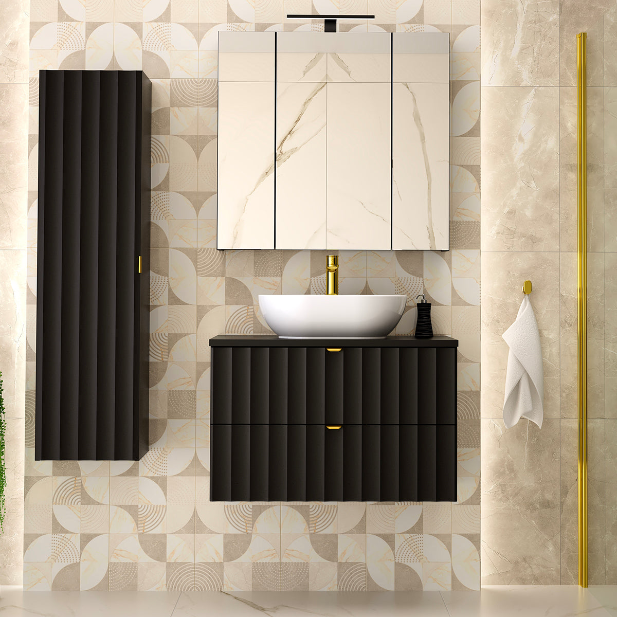 Meuble sous-vasque 80cm plan de toilette Lexa Noir - vue 6