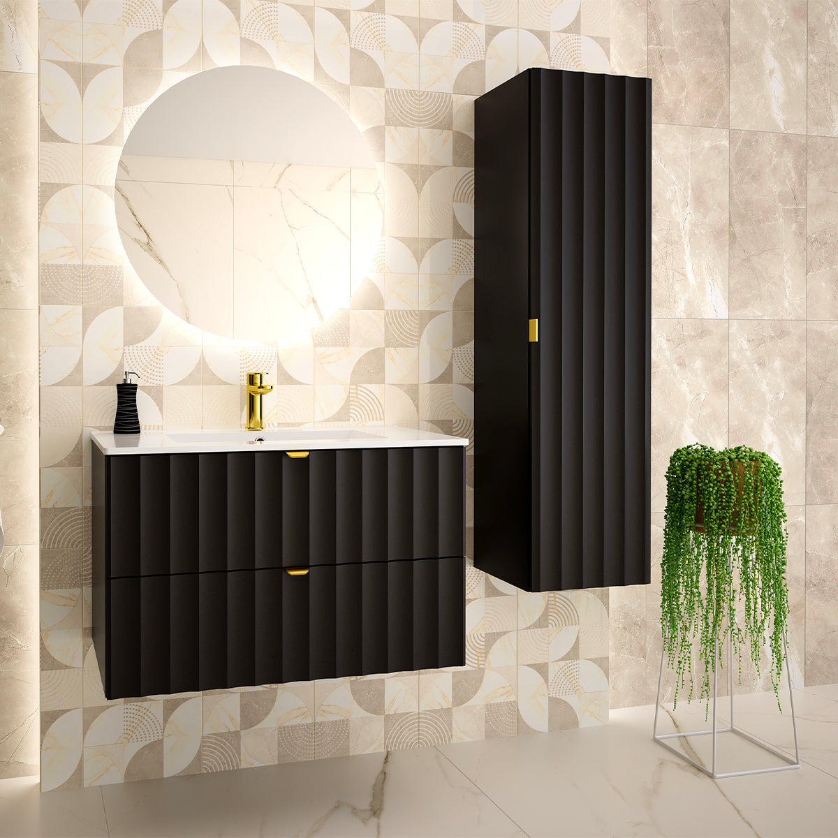 Meuble simple vasque encastrée 80cm Lexa Noir - vue 4