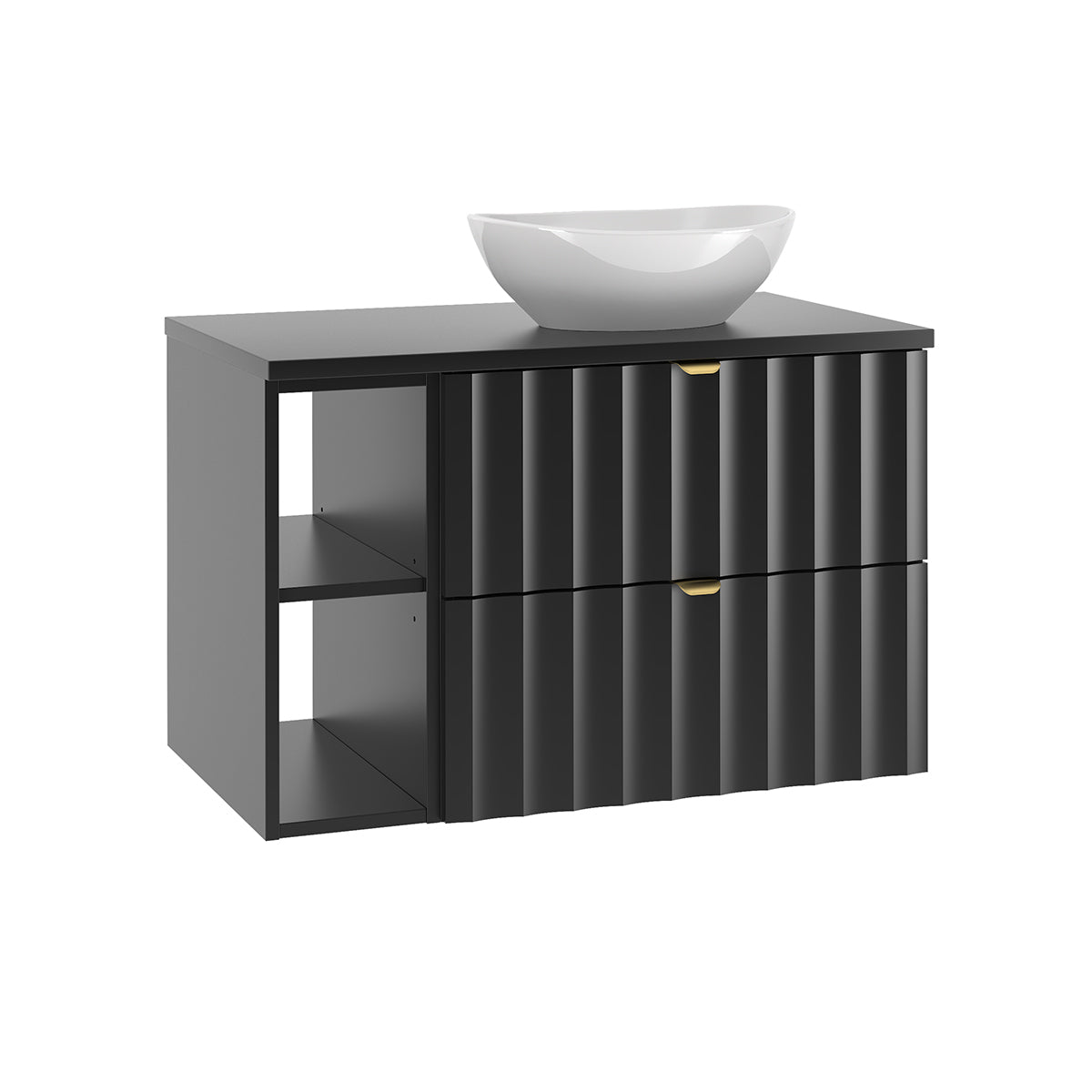 Ensemble meuble simple vasque 80cm 2 niches et colonne Lexa Noir - vue 6