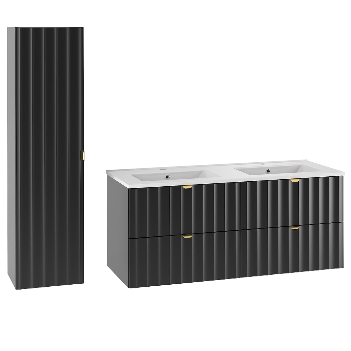Ensemble meuble double vasque encastrée 120cm et colonne Lexa Noir - vue 2