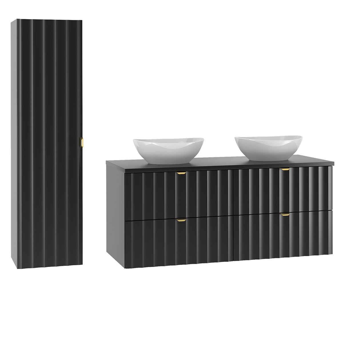 Ensemble meuble double vasque 120cm et colonne Lexa Noir - vue 2