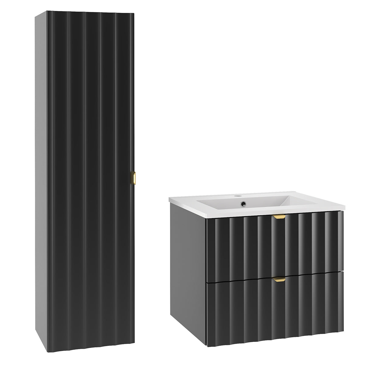 Ensemble meuble simple vasque encastrée 60cm et colonne Lexa Noir - vue 2