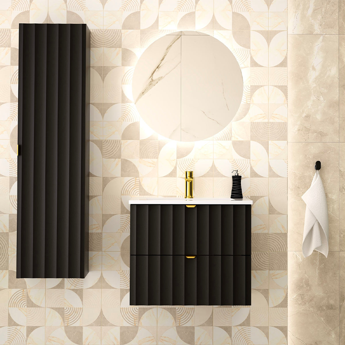 Ensemble meuble simple vasque encastrée 60cm et colonne Lexa Noir