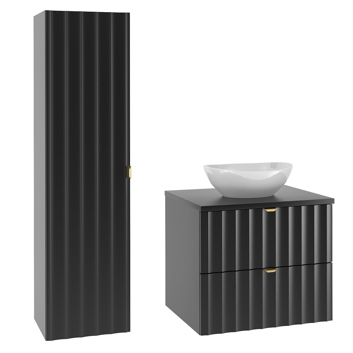 Ensemble meuble simple vasque 60cm et colonne Lexa Noir - vue 2