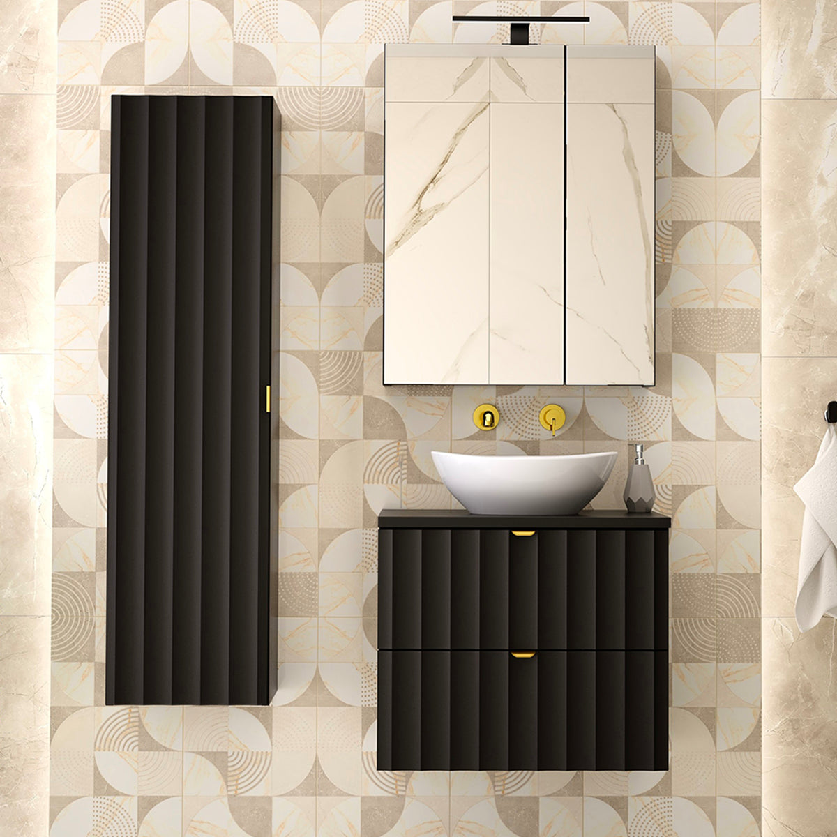 Ensemble meuble simple vasque 60cm et colonne Lexa Noir