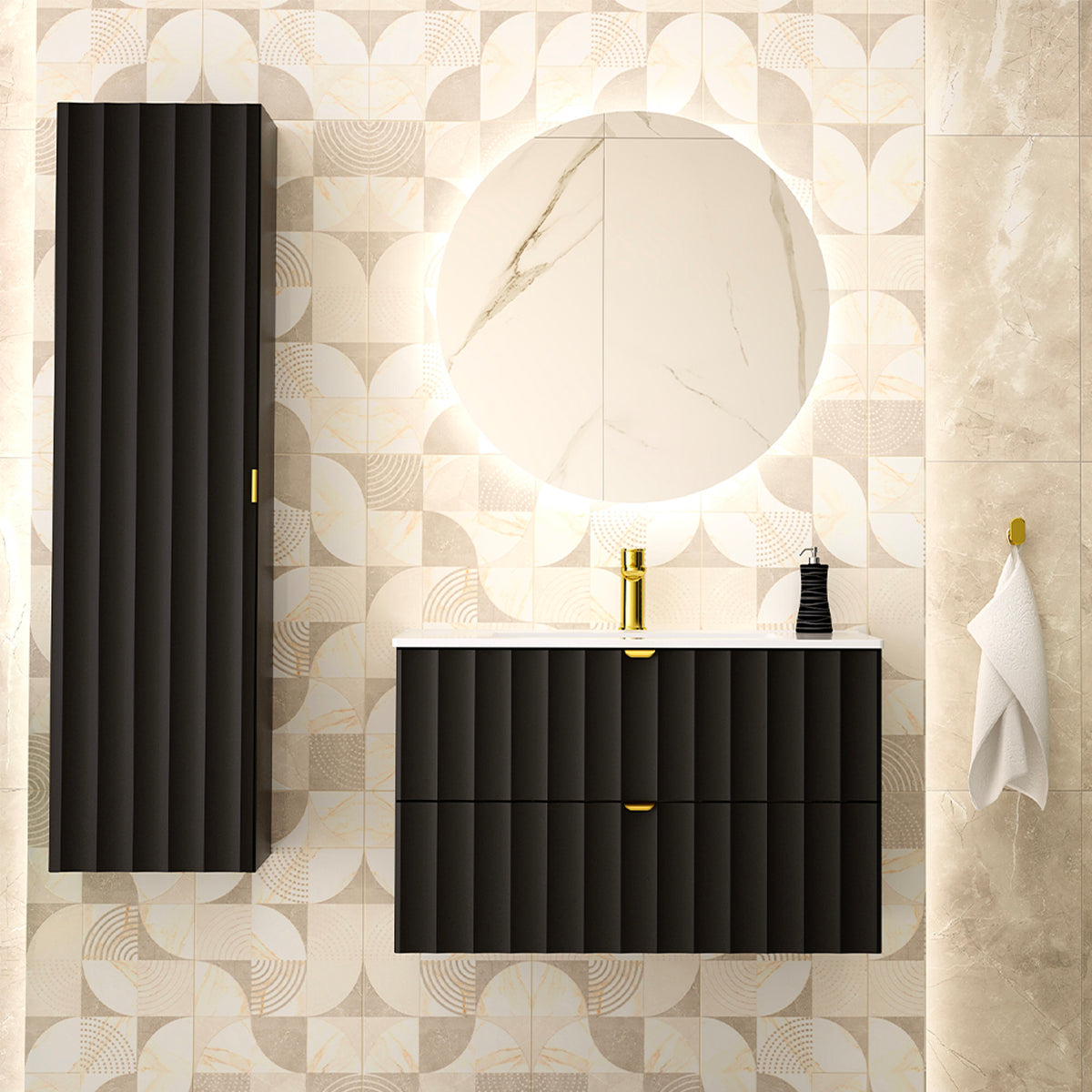 Ensemble meuble simple vasque encastrée 80cm et colonne Lexa Noir