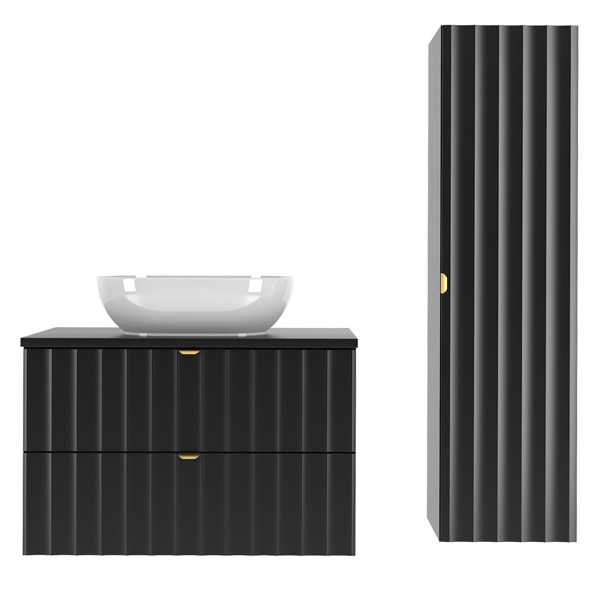 Ensemble meuble simple vasque 80cm et colonne Lexa Noir - vue 2