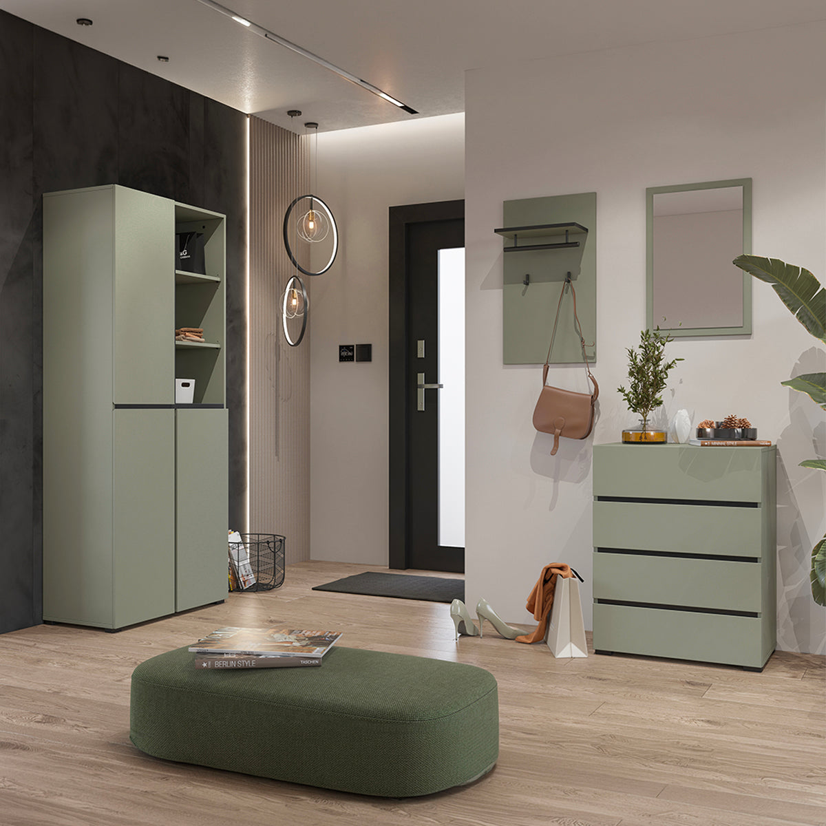 Meuble d'entrée 3 portes Lilia Vert - vue 3