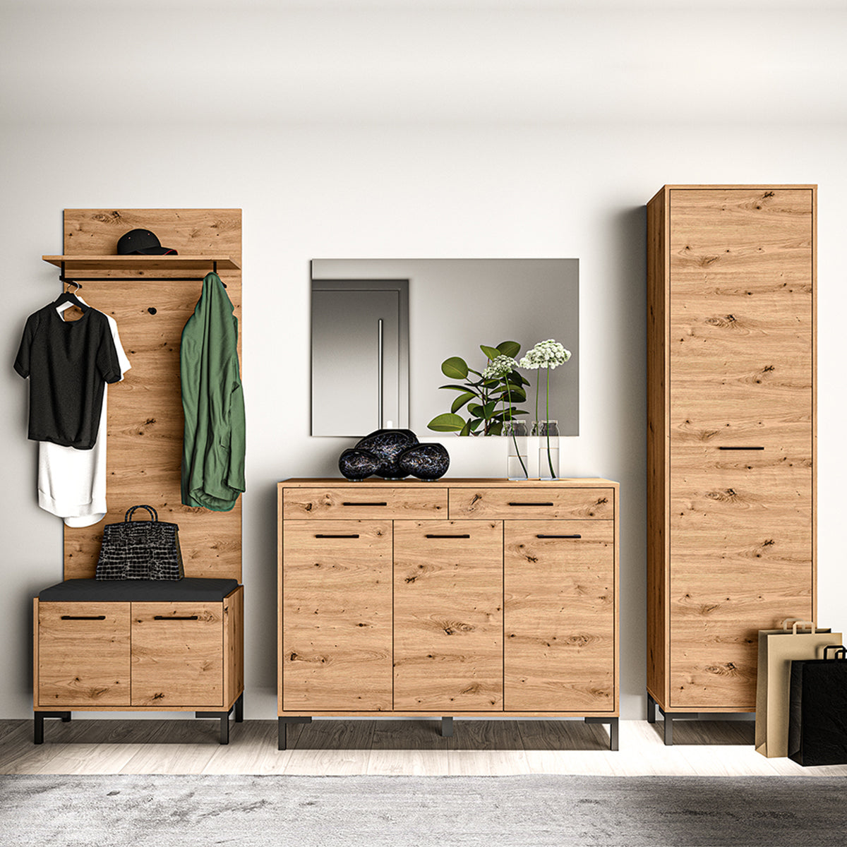 Armoire 1 porte entrée Liora Bois - vue 4
