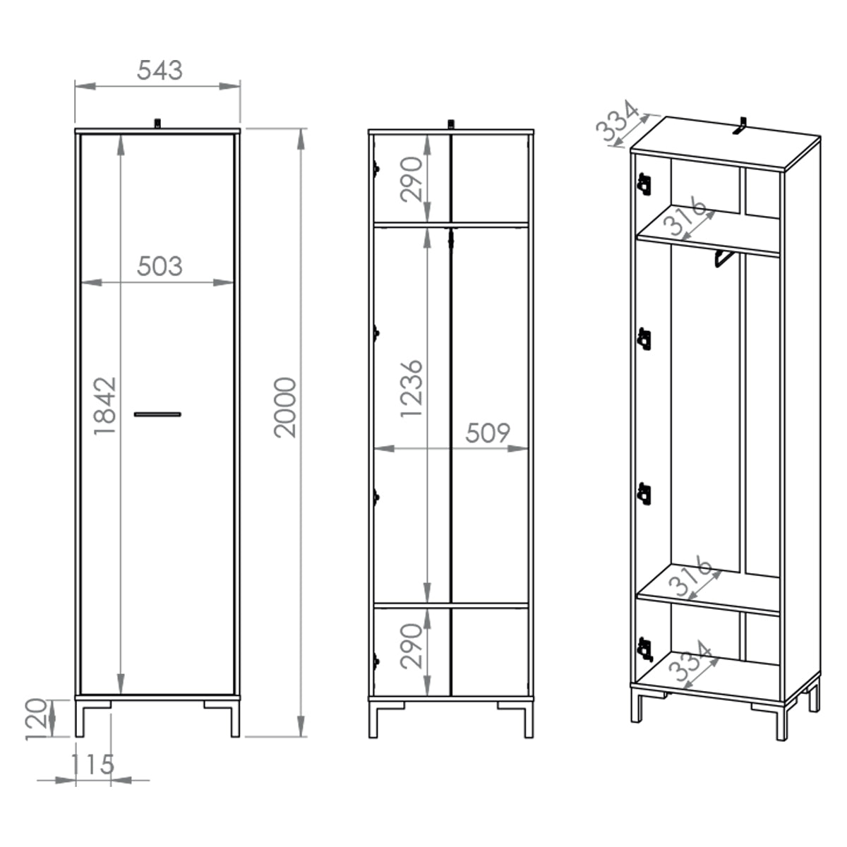 Armoire 1 porte entrée Liora Bois - vue 5