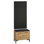 Meuble entrée porte-manteau et banc à chaussures 2 portes Liora Bois et Noir