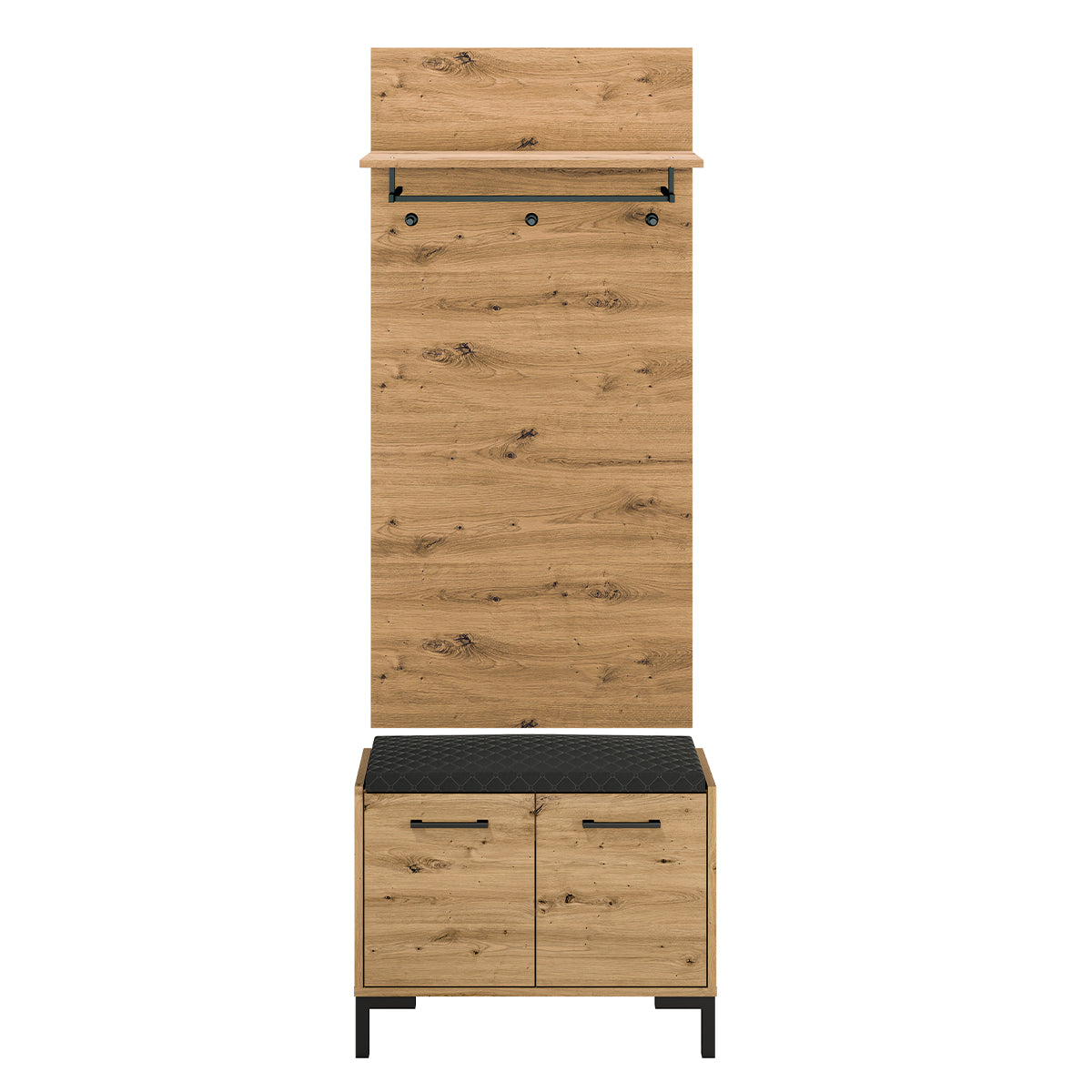 Meuble entrée porte-manteau et banc à chaussures 2 portes Liora Bois - vue 2