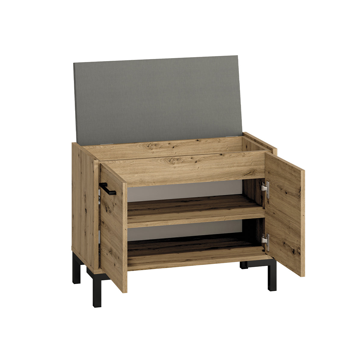 Meuble entrée porte-manteau et banc à chaussures 2 portes Liora Bois et Noir - vue 5