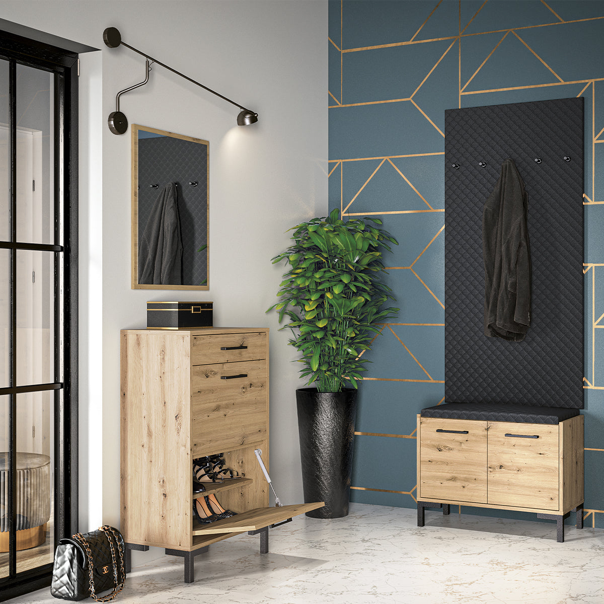Banc meuble à chaussures 2 portes Liora Bois - vue 4