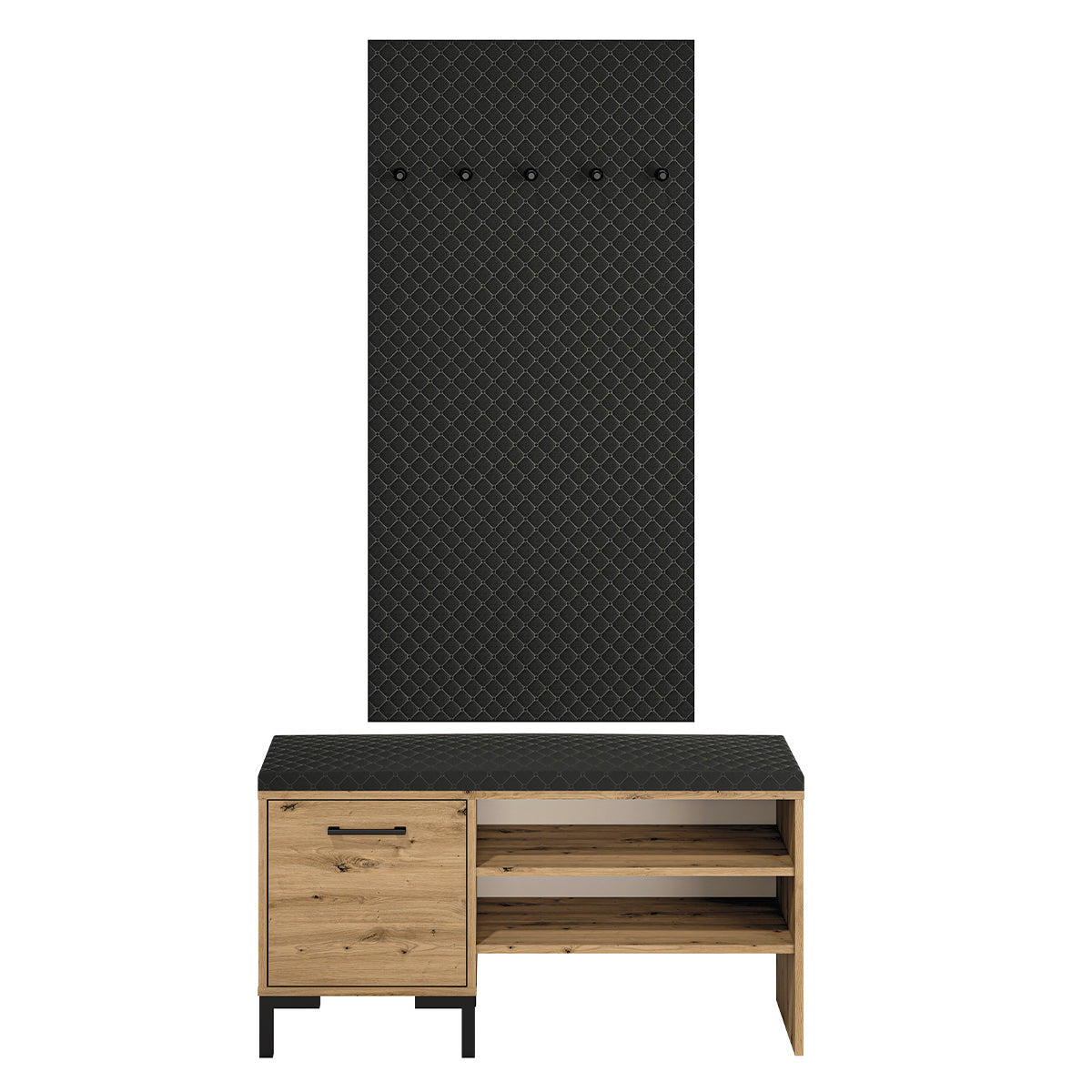 Meuble entrée porte-manteau et banc à chaussures 1 porte Liora Bois et Noir - vue 2