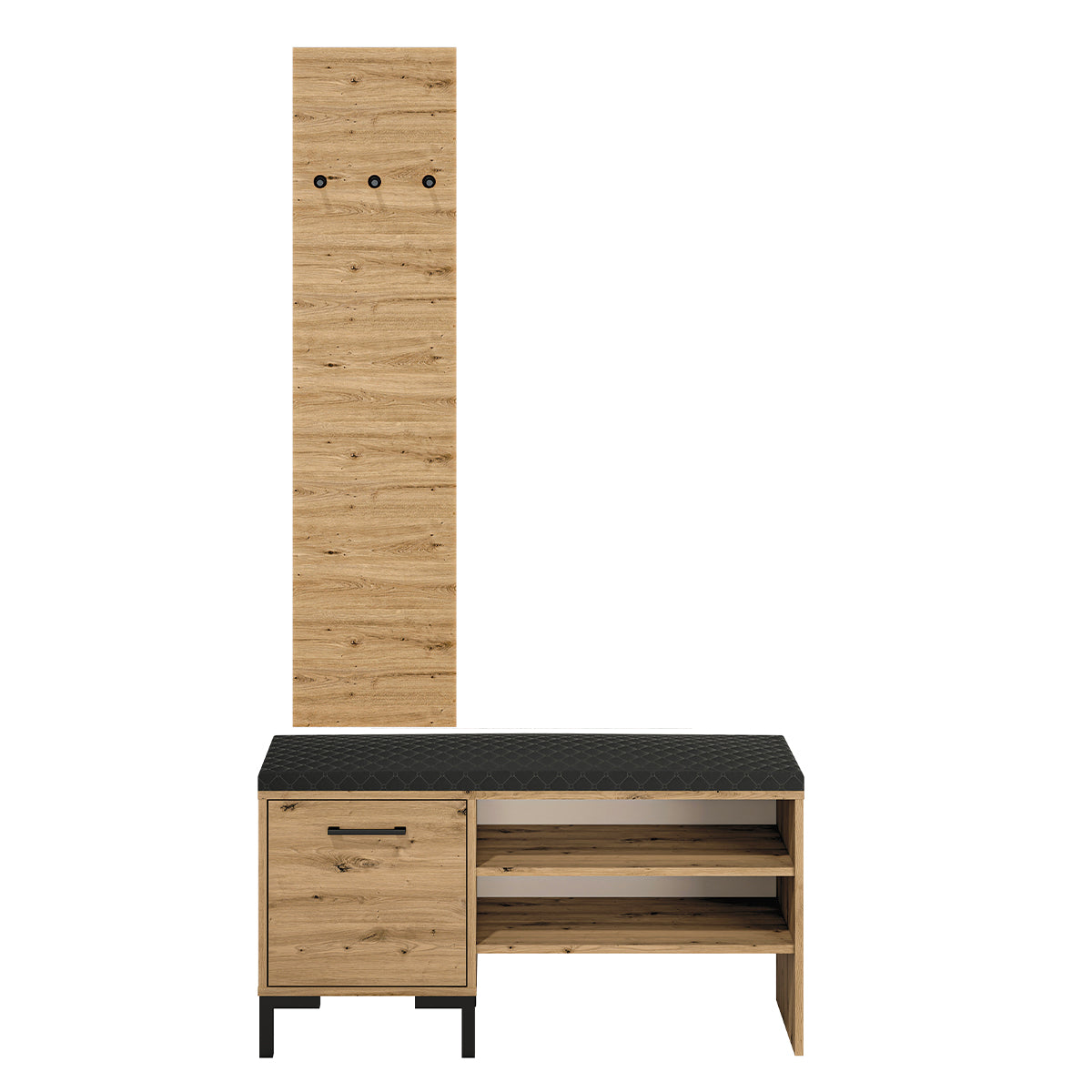 Meuble entrée petit porte-manteau et banc à chaussures 1 porte Liora Bois - vue 2