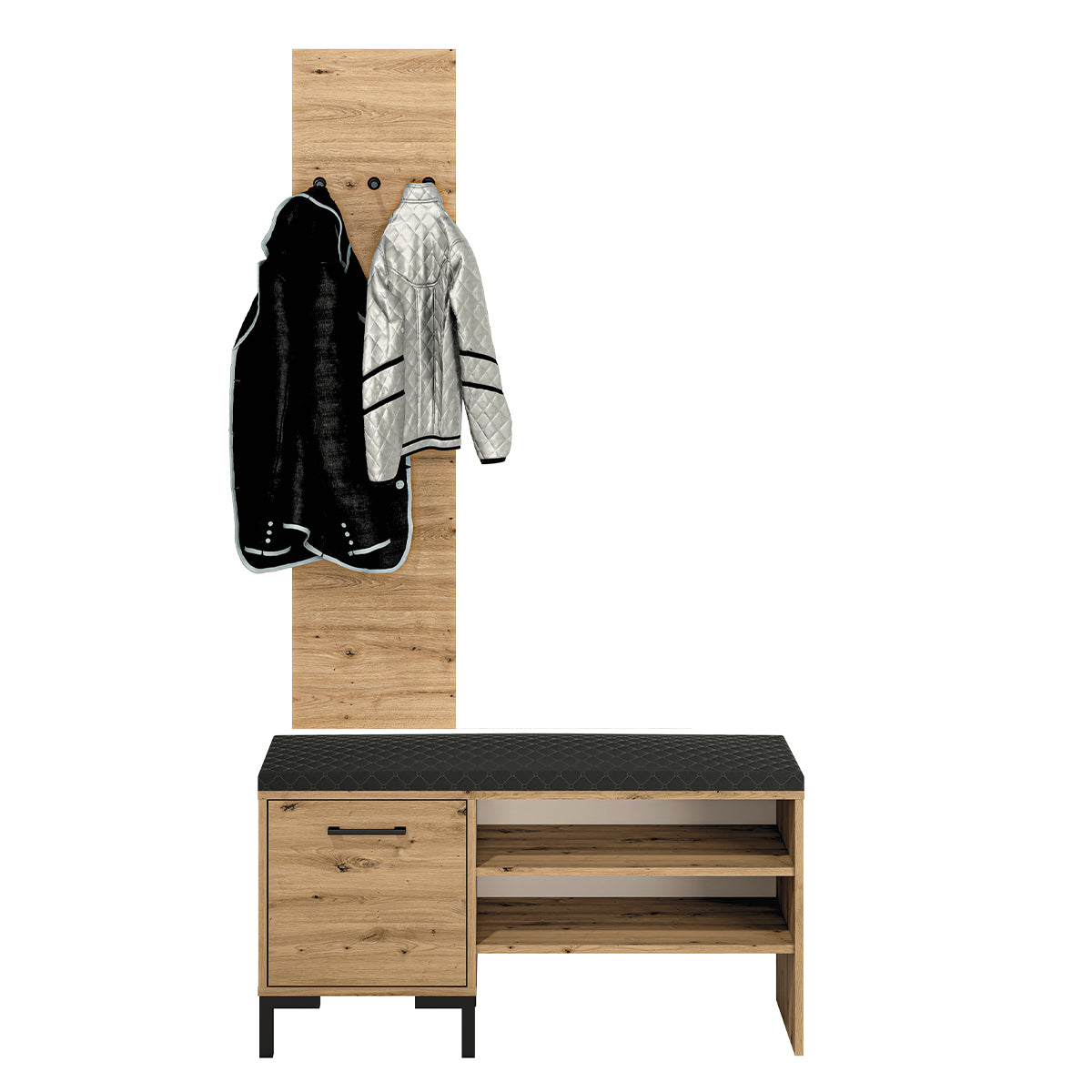 Meuble entrée petit porte-manteau et banc à chaussures 1 porte Liora Bois - vue 3