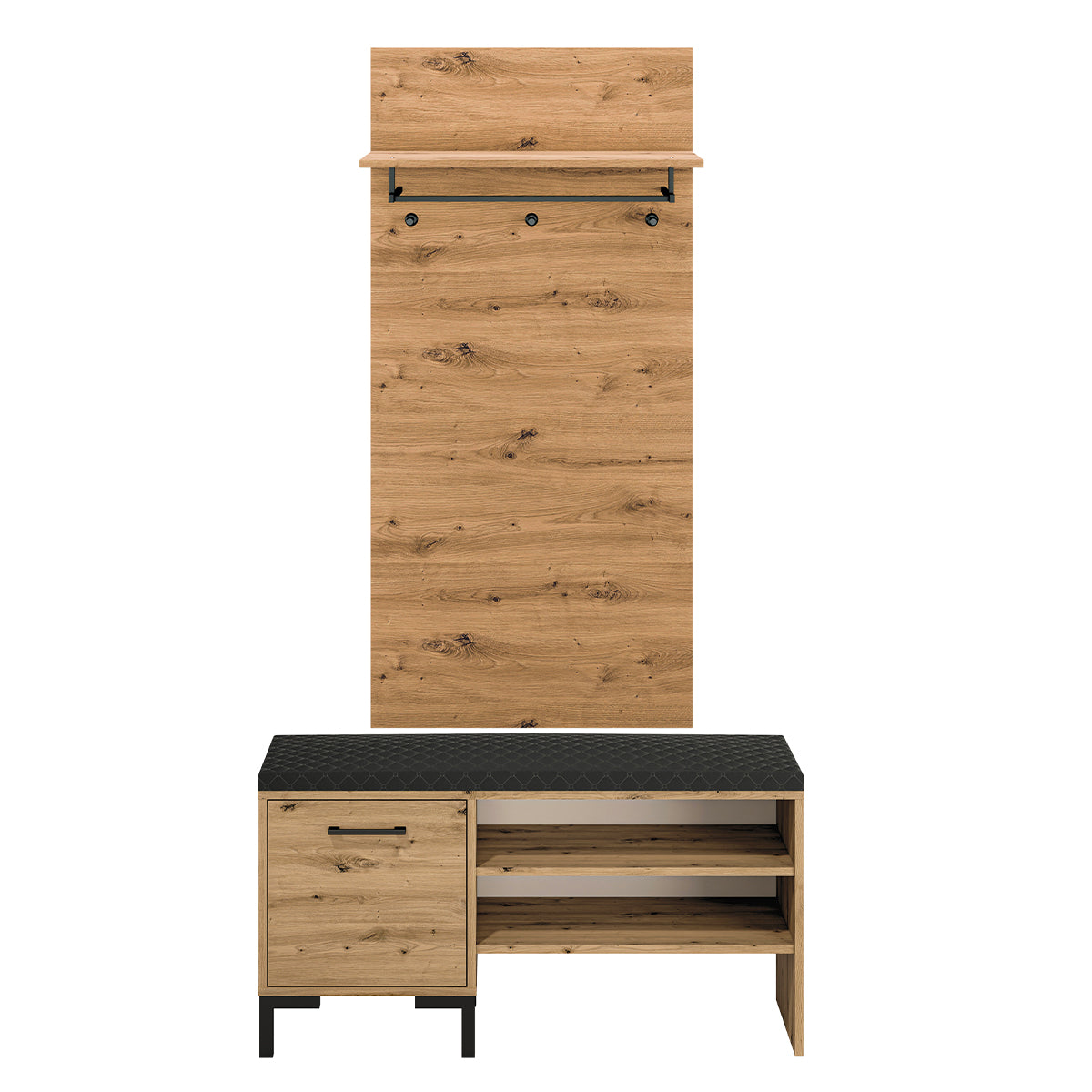 Meuble entrée porte-manteau et banc à chaussures 1 porte Liora Bois - vue 2