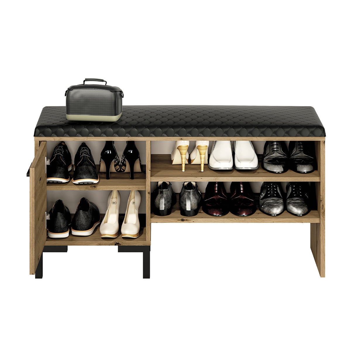 Banc meuble à chaussures 1 porte Liora Bois - vue 3