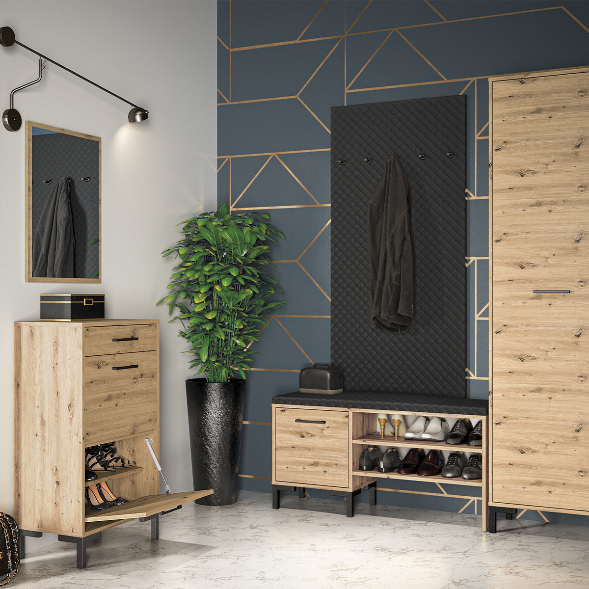 Banc meuble à chaussures 1 porte Liora Bois - vue 6