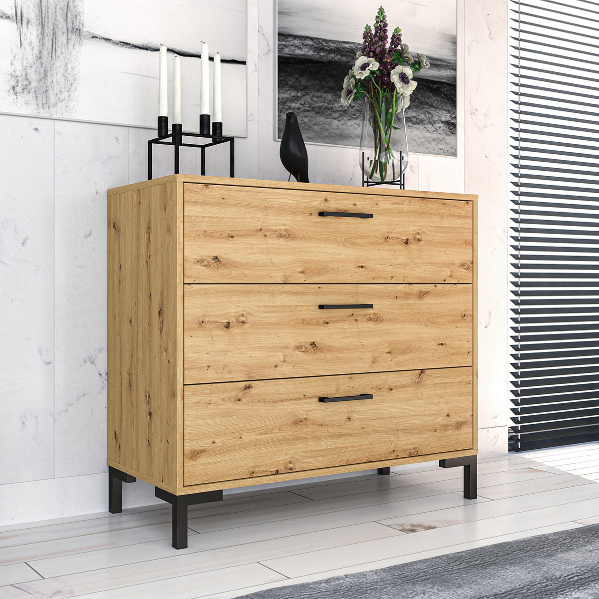 Commode 3 tiroirs Liora Bois - vue 3