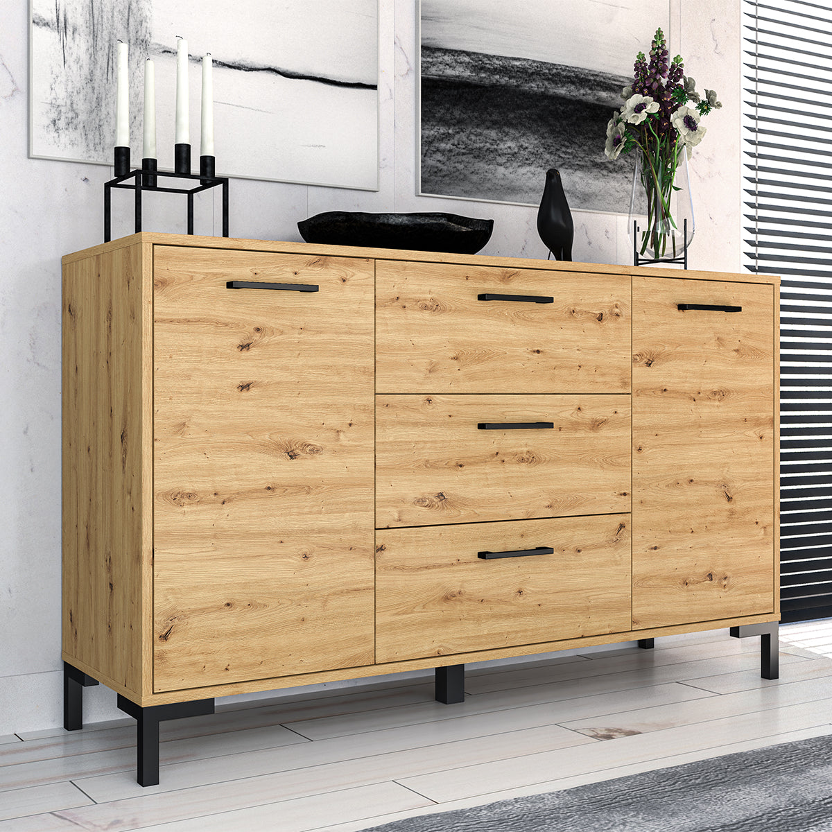 Buffet 2 portes 3 tiroirs 138 cm Liora Bois - vue 3