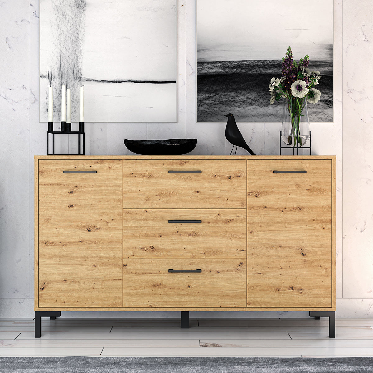 Buffet 2 portes 3 tiroirs 138 cm Liora Bois - vue 4