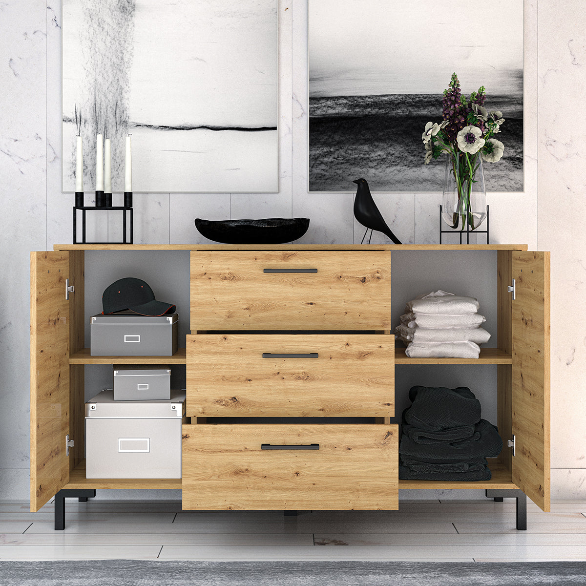 Buffet 2 portes 3 tiroirs 138 cm Liora Bois - vue 5