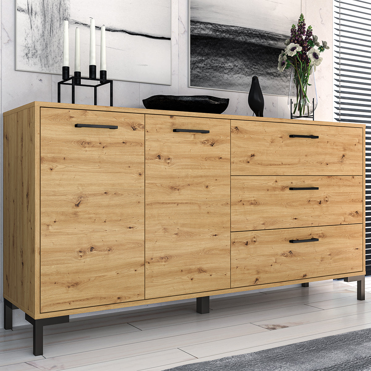Buffet 2 portes 3 tiroirs 160 cm Liora Bois - vue 3