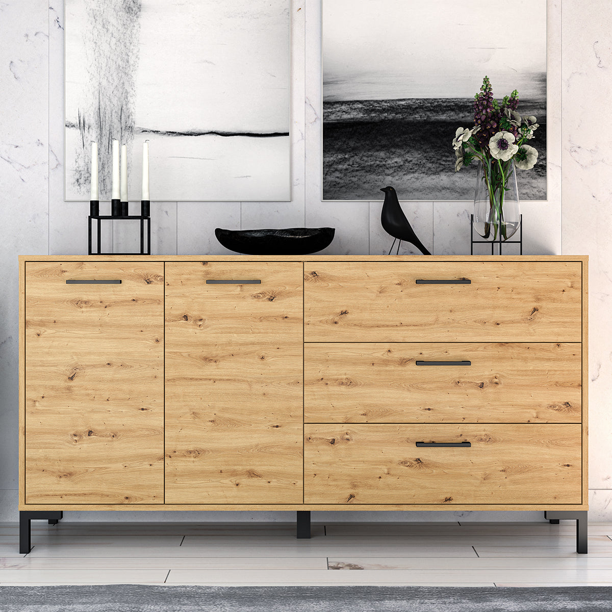 Buffet 2 portes 3 tiroirs 160 cm Liora Bois - vue 4
