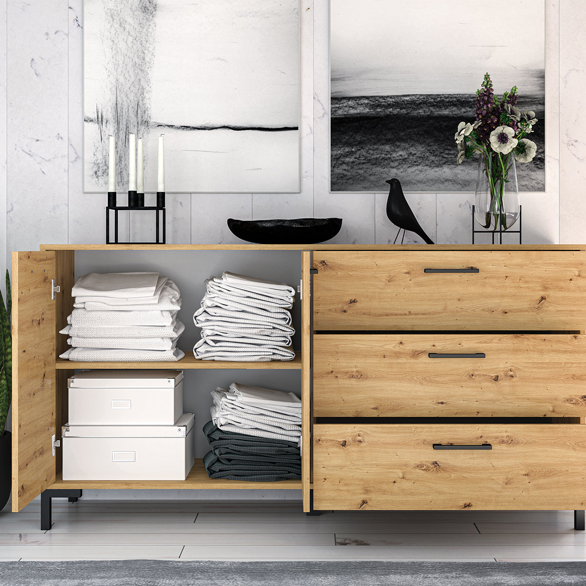 Buffet 2 portes 3 tiroirs 160 cm Liora Bois - vue 5