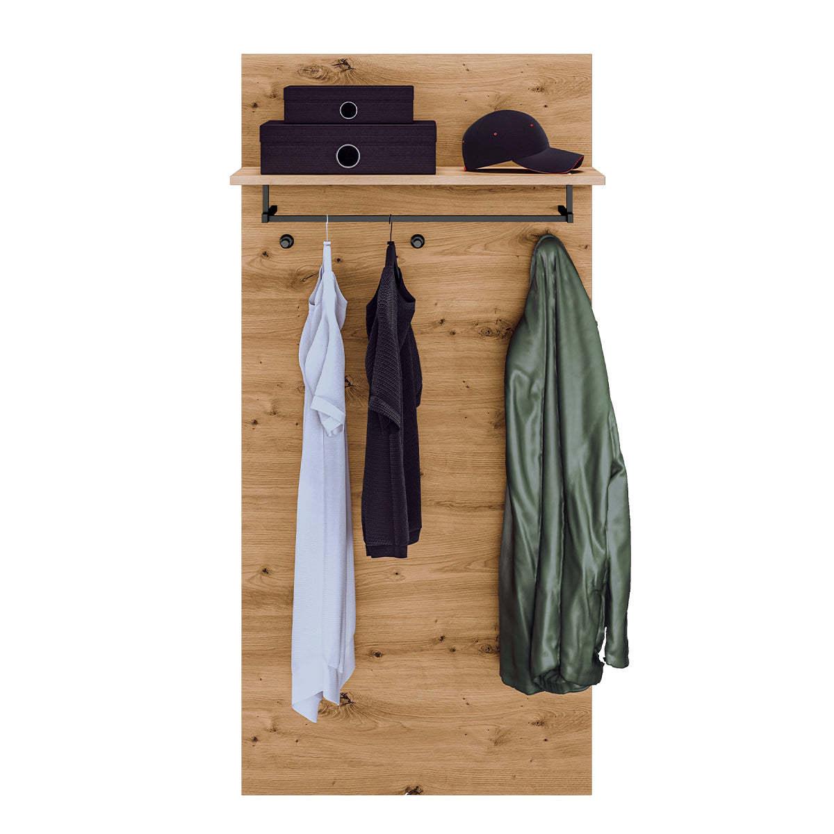 Porte-manteau mural 3 patères 1 étagère Liora Bois - vue 3
