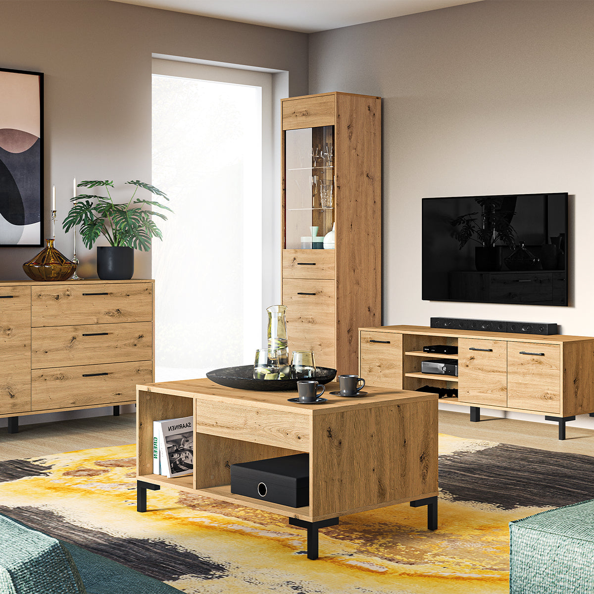 Meuble TV 3 portes 155 cm Liora Bois - vue 3